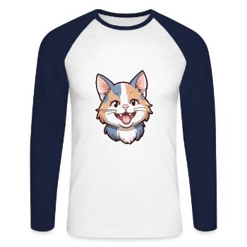 Diluer Calico chat dessin animé aquarelle Illustration - T-shirt baseball manches longues Homme - blanc/marine - Devant - Nik (191cm)