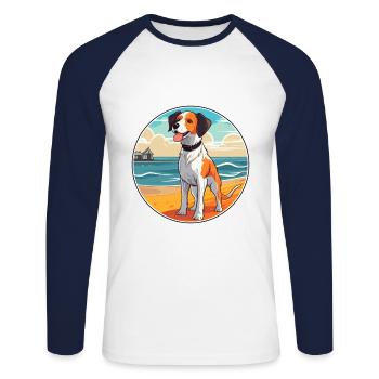 Owczarek Podhalanski Hunderasse Karikatur Kawaii Hund - Unisex Baseballshirt langarm - Weiß/Navy - Vorne - Nik (191cm)
