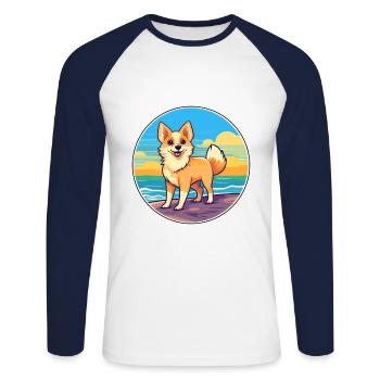 Norvégien Lundehund Race De Chien De Dessin Animé Kawaii Chien - T-shirt baseball manches longues Homme - blanc/marine - Devant - Nik (191cm)