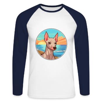 Chien nu péruvien race Cartoon Kawaii Clipart - T-shirt baseball manches longues Homme - blanc/marine - Devant - Nik (191cm)