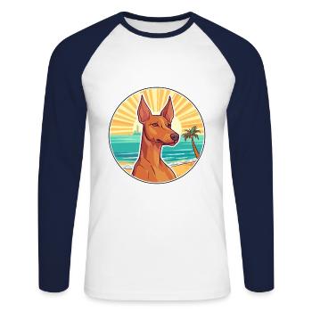 Pharaoh Hound Dog Breed Cartoon Kawaii Clipart Dog - Unisex Long Sleeve Baseball T-Shirt - white/navy - Front - Nik (191cm)