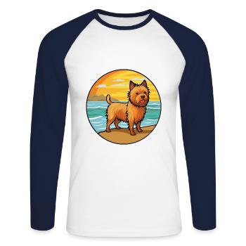 Norwich Terrier Hund Rasse Cartoon Kawaii Clipart - Unisex Baseballshirt langarm - Weiß/Navy - Vorne - Nik (191cm)