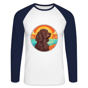 Picardy Spaniel Dog Breed Cartoon Kawaii Clipart - Unisex Long Sleeve Baseball T-Shirt - white/navy - Front - Nik (191cm)
