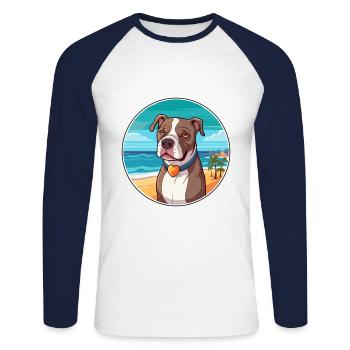 Pitbull chien race dessin animé Kawaii Clipart chien animal de compagnie - T-shirt baseball manches longues Homme - blanc/marine - Devant - Nik (191cm)
