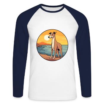 Polonais lévrier chien race Cartoon Kawaii Clipart - T-shirt baseball manches longues Homme - blanc/marine - Devant - Nik (191cm)