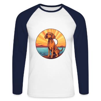 Chien de chasse polonais race Cartoon Kawaii Clipart - T-shirt baseball manches longues Homme - blanc/marine - Devant - Nik (191cm)