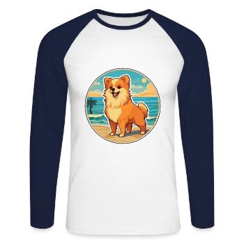 Pommersche Deutsche Spitz Hunderasse Cartoon Kawaii - Unisex Baseballshirt langarm - Weiß/Navy - Vorne - Nik (191cm)