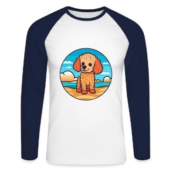 Caniche chien race dessin animé Kawaii Clipart aquarelle - T-shirt baseball manches longues Homme - blanc/marine - Devant - Nik (191cm)