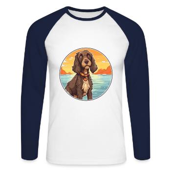 Pudelpointer Hund Rasse Cartoon Kawaii Clipart Hund - Unisex Baseballshirt langarm - Weiß/Navy - Vorne - Nik (191cm)