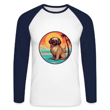 Pekingese Dog Breed Cartoon Kawaii Clipart Dog Pet - Unisex Long Sleeve Baseball T-Shirt - white/navy - Front - Nik (191cm)
