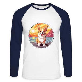 Pembroke Welsh Corgi Dog Breed Cartoon Kawaii Dog - Unisex Long Sleeve Baseball T-Shirt - white/navy - Front - Nik (191cm)