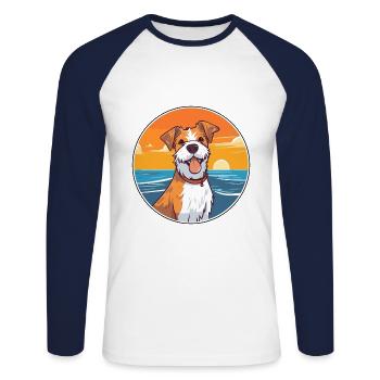 Plummer Terrier Hund Rasse Cartoon Kawaii Clipart - Unisex Baseballshirt langarm - Weiß/Navy - Vorne - Nik (191cm)
