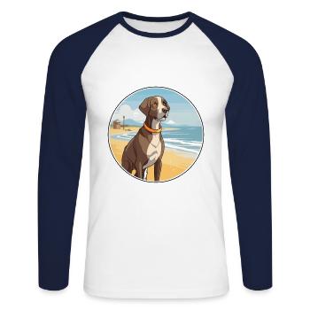Pointer Dog Breed Cartoon Kawaii Clipart Dog Pet - Unisex Long Sleeve Baseball T-Shirt - white/navy - Front - Nik (191cm)
