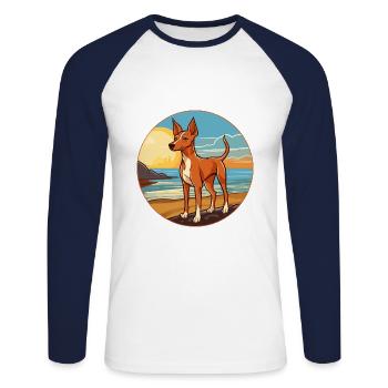 Podenco Ibicenco chien race Cartoon Kawaii Clipart - T-shirt baseball manches longues Homme - blanc/marine - Devant - Nik (191cm)