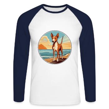 Podenco Canario chien race Cartoon Kawaii Clipart - T-shirt baseball manches longues Homme - blanc/marine - Devant - Nik (191cm)