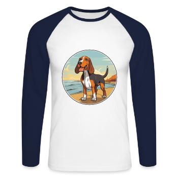 Poitevin Hound Dog Breed Cartoon Kawaii Clipart - Unisex Long Sleeve Baseball T-Shirt - white/navy - Front - Nik (191cm)