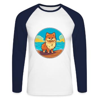 Pomeranian Spitz Hund Rasse Cartoon Kawaii Clipart - Unisex Baseballshirt langarm - Weiß/Navy - Vorne - Nik (191cm)