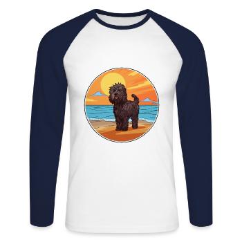 Puli chien race dessin animé Kawaii Clipart aquarelle - T-shirt baseball manches longues Homme - blanc/marine - Devant - Nik (191cm)