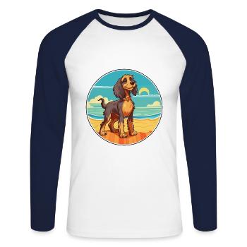 Phalene chien race dessin animé Kawaii Clipart chien animal de compagnie - T-shirt baseball manches longues Homme - blanc/marine - Devant - Nik (191cm)