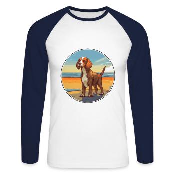 Pont Audemer Épagneul Race Chien Cartoon Kawaii Chien - T-shirt baseball manches longues Homme - blanc/marine - Devant - Nik (191cm)