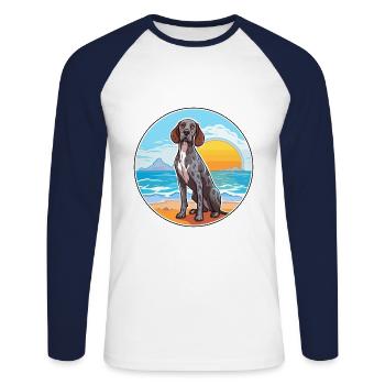 Chien d’arrêt portugais race dessin animé Kawaii chien - T-shirt baseball manches longues Homme - blanc/marine - Devant - Nik (191cm)