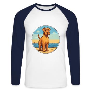 Welsh Terrier chien race Cartoon Kawaii Clipart chien - T-shirt baseball manches longues Homme - blanc/marine - Devant - Nik (191cm)