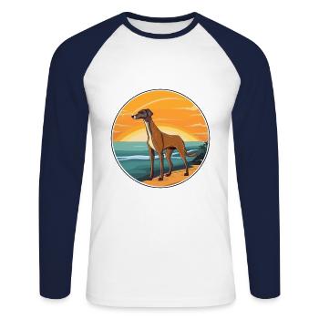 Rampur lévrier chien race Cartoon Kawaii Clipart - T-shirt baseball manches longues Homme - blanc/marine - Devant - Nik (191cm)