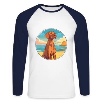 Vizsla Dog Breed Cartoon Kawaii Clipart Watercolor - Unisex Long Sleeve Baseball T-Shirt - white/navy - Front - Nik (191cm)