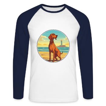 Redbone Coonhound chien race Cartoon Kawaii Clipart - T-shirt baseball manches longues Homme - blanc/marine - Devant - Nik (191cm)