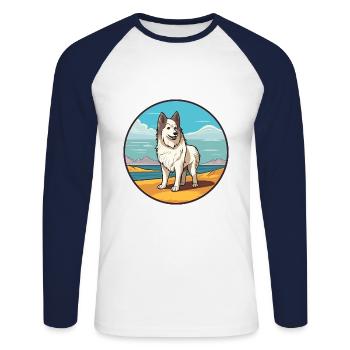 Sibérie occidentale Laika chien race dessin animé Kawaii chien - T-shirt baseball manches longues Homme - blanc/marine - Devant - Nik (191cm)