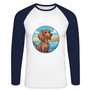 Wirehaired Dachshund Dog Breed Cartoon Kawaii Dog - Unisex Long Sleeve Baseball T-Shirt - white/navy - Front - Nik (191cm)