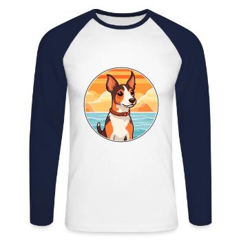 Jouet Fox Terrier chien race Cartoon Kawaii Clipart - T-shirt baseball manches longues Homme - blanc/marine - Devant - Nik (191cm)