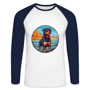 Rottweiler chien race dessin animé Kawaii Clipart chien - T-shirt baseball manches longues Homme - blanc/marine - Devant - Nik (191cm)