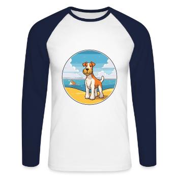 draht foxterrier hunderasse cartoon kawaii clipart - Unisex Baseballshirt langarm - Weiß/Navy - Vorne - Nik (191cm)