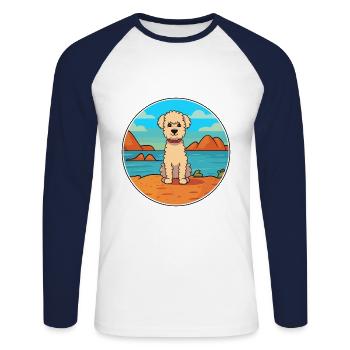 Pumi Hund Rasse Cartoon Kawaii Clipart Aquarell - Unisex Baseballshirt langarm - Weiß/Navy - Vorne - Nik (191cm)