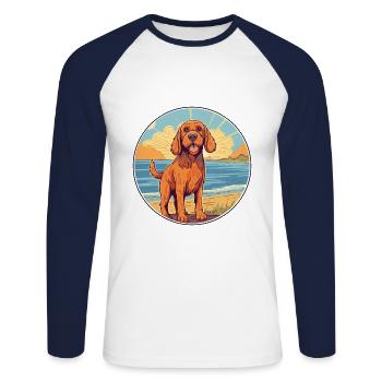 Stichelhaar chien race dessin animé Kawaii Clipart chien - T-shirt baseball manches longues Homme - blanc/marine - Devant - Nik (191cm)