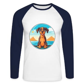 Ratonero Murciano chien race Cartoon Kawaii Clipart - T-shirt baseball manches longues Homme - blanc/marine - Devant - Nik (191cm)