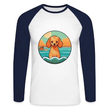 Jouet caniche chien race dessin animé Kawaii Clipart chien - T-shirt baseball manches longues Homme - blanc/marine - Devant - Nik (191cm)