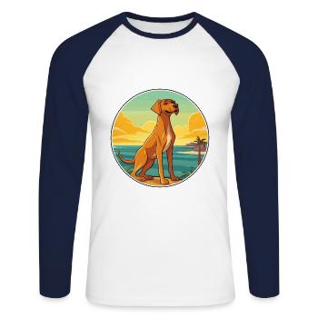 Rhodesian Ridgeback chien race dessin animé Kawaii chien - T-shirt baseball manches longues Homme - blanc/marine - Devant - Nik (191cm)