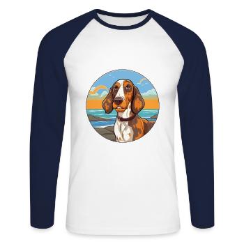 Russian Harlequin Hound Dog Breed Cartoon Kawaii - Unisex Long Sleeve Baseball T-Shirt - white/navy - Front - Nik (191cm)
