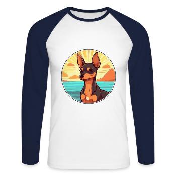 Chien Toy Terrier Russe Race Cartoon Kawaii Chien - T-shirt baseball manches longues Homme - blanc/marine - Devant - Nik (191cm)