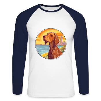 Wirehaired Vizsla Dog Breed Cartoon Kawaii Clipart - Unisex Long Sleeve Baseball T-Shirt - white/navy - Front - Nik (191cm)