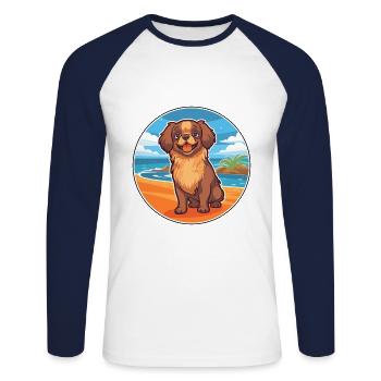 Tibetan Spaniel Dog Breed Cartoon Kawaii Clipart - Unisex Long Sleeve Baseball T-Shirt - white/navy - Front - Nik (191cm)