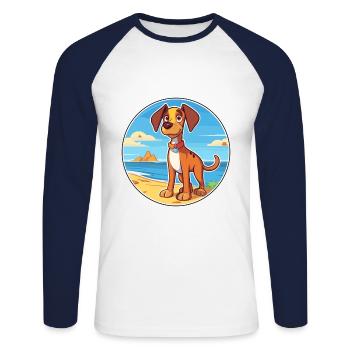 Ratonero Valenciano Race de chien Cartoon Kawaii Dog - T-shirt baseball manches longues Homme - blanc/marine - Devant - Nik (191cm)