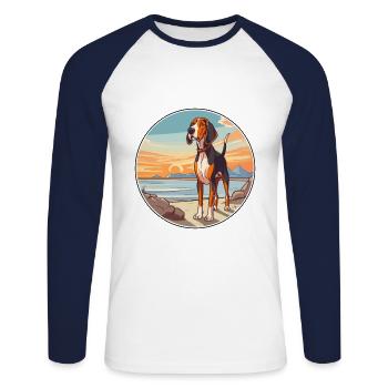 Treeing Walker Coonhound Dog Breed Cartoon Kawaii - Unisex Long Sleeve Baseball T-Shirt - white/navy - Front - Nik (191cm)