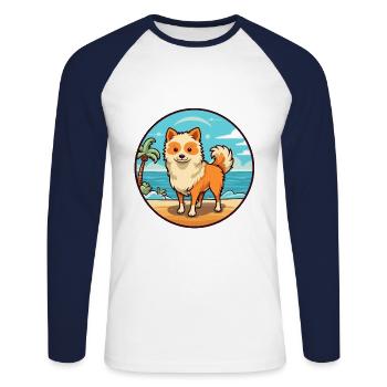 spielzeug deutsch spitz hund rasse cartoon kawaii clipart - Unisex Baseballshirt langarm - Weiß/Navy - Vorne - Nik (191cm)