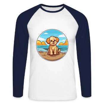 Chien jouet russe race dessin animé Kawaii Clipart chien - T-shirt baseball manches longues Homme - blanc/marine - Devant - Nik (191cm)