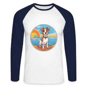 Russell Terrier Hund Rasse Cartoon Kawaii Clipart - Unisex Baseballshirt langarm - Weiß/Navy - Vorne - Nik (191cm)