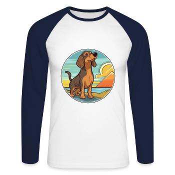 Westphalien Dachsbracke race de chien dessin animé Kawaii - T-shirt baseball manches longues Homme - blanc/marine - Devant - Nik (191cm)