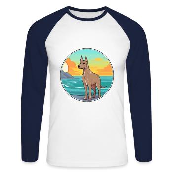 Thai Ridgeback chien race Cartoon Kawaii Clipart - T-shirt baseball manches longues Homme - blanc/marine - Devant - Nik (191cm)